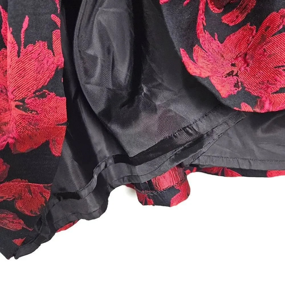 NWT CALVIN KLEIN Off The Shoulder Red & Black Brocade Fit & Flare Dress Size 10P - Picture 6 of 9